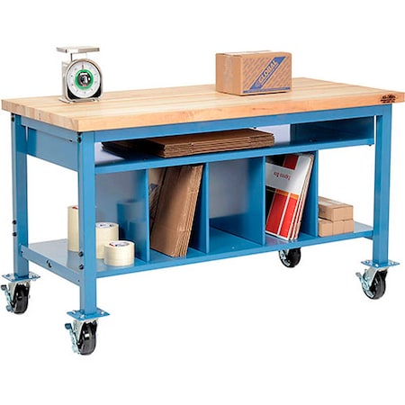 Global Industrial Mobile Packing Workbench W/Lower Shelf Kit, Maple Square Edge, 60inW x 36inD 412468A
